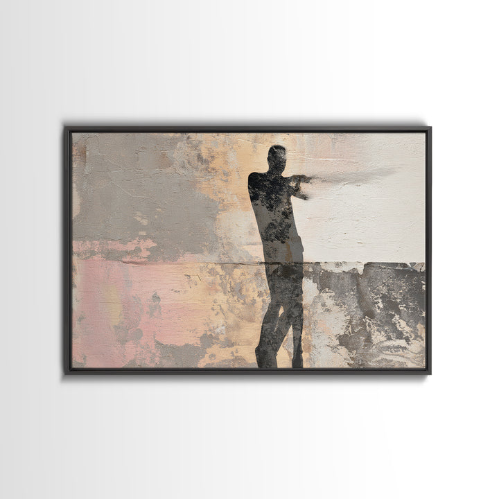 Large Monochrome Sports Action Figure Silhouette Canvas Print, Basement Art, Neutral Decor, Living Room Decor, Retreat, BAS-3x2-68