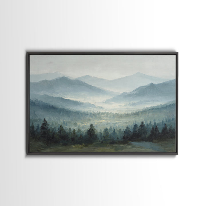 Moody Mountain Landscape for a Cozy Lounge Framed Canvas Print, Basement Art, Original Art Prints, Living Room Decor, Retreat, BAS-3x2-79