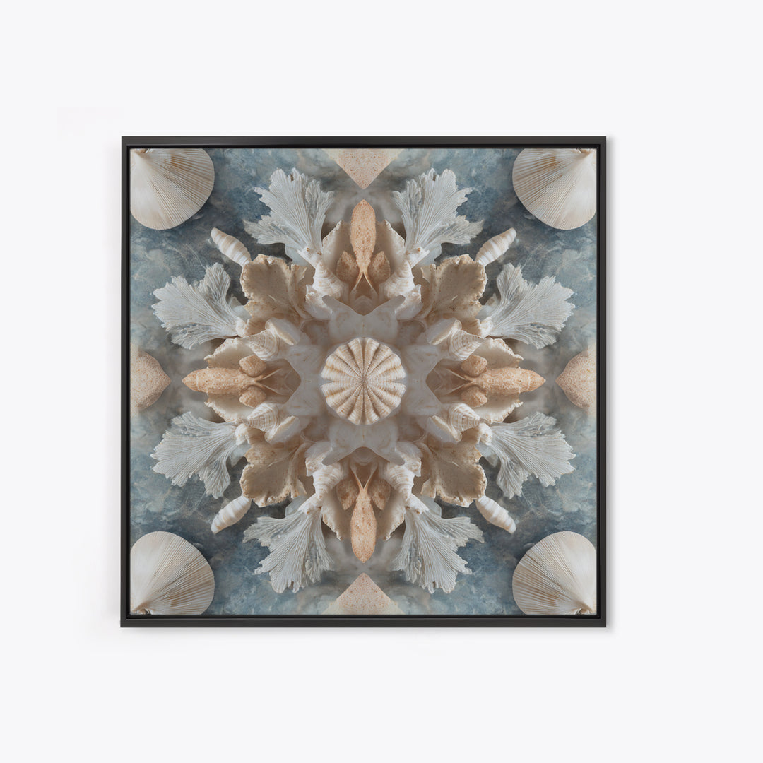 Coral and Shell Arrangement Framed Canvas Print, Bathroom Art, Bathroom Decor, Fine Art, Spa, Bathroom Accessories, Modern Art, BAT-1x1-11