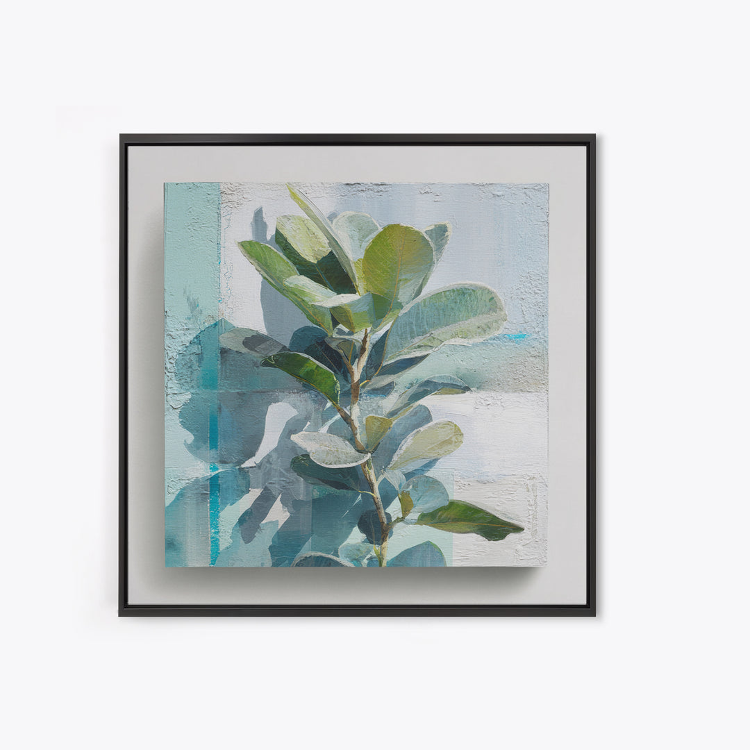 Sunlit Window Plant Shadow on Plaster Canvas Print, Bathroom Art, Dog Portrait, Bathroom Decor, Spa, Minimalist Wall Art, BAT-1x1-18