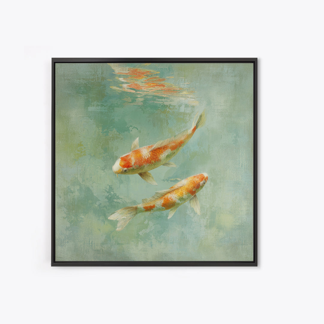 Minimal Koi Fish Swimming Through Clear Water Framed Canvas Print, Bathroom Art, Gallery Decor, Bathroom Decor, Fine Art, Spa, BAT-1x1-32