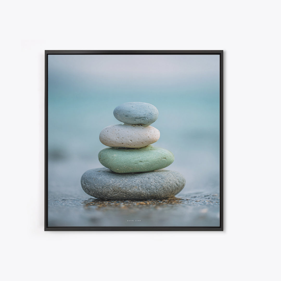 Monochrome Pebble Stack Framed Canvas Print, Bathroom Art, Bathroom Art Decor, Bathroom Decor, Oil Painting, Spa, Boho Decor, BAT-1x1-37