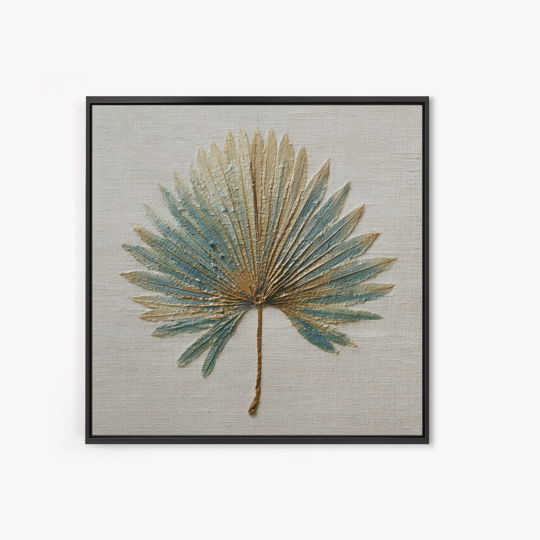 Simple Palm Frond on Off White Linen Framed Canvas Print, Bathroom Art, Dog Portrait, Bathroom Decor, Spa, Minimalist Wall Art, BAT-1x1-47