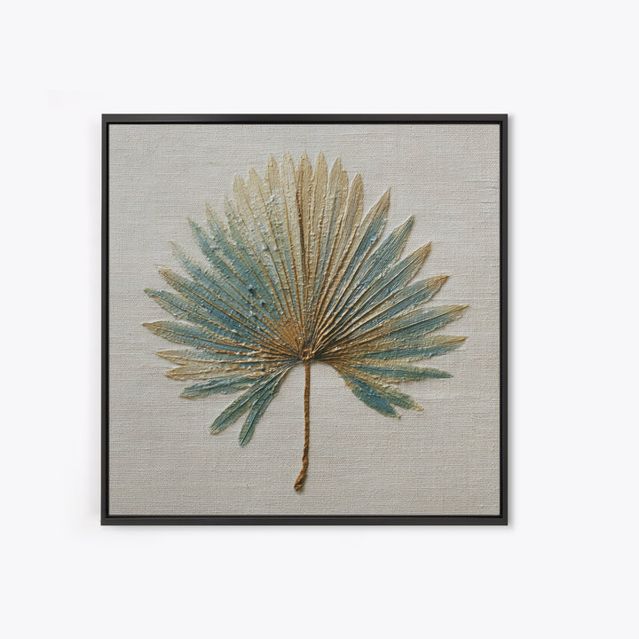Simple Palm Frond on Off White Linen Framed Canvas Print, Bathroom Art, Dog Portrait, Bathroom Decor, Spa, Minimalist Wall Art, BAT-1x1-47