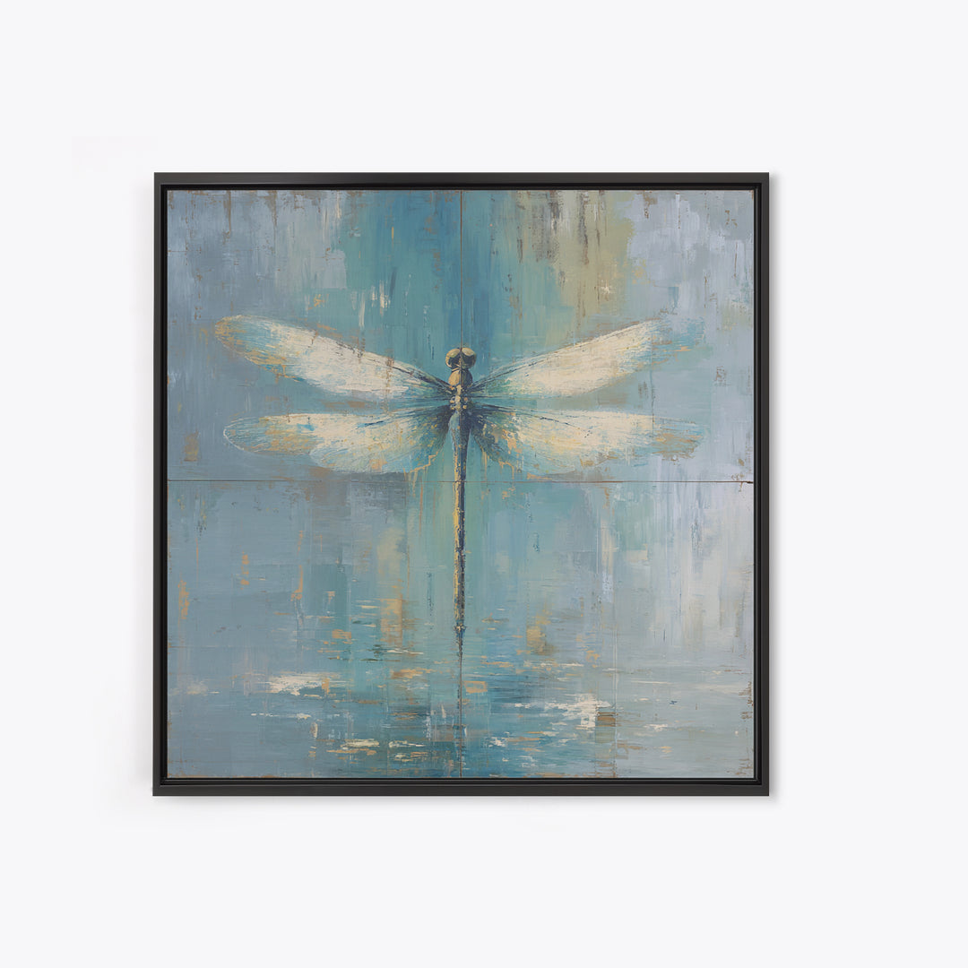 Delicate Dragonfly Above a Pond Surface Framed Canvas Print, Bathroom Art, Home Decor, Bathroom Decor, Fine Art, Spa, BAT-1x1-48