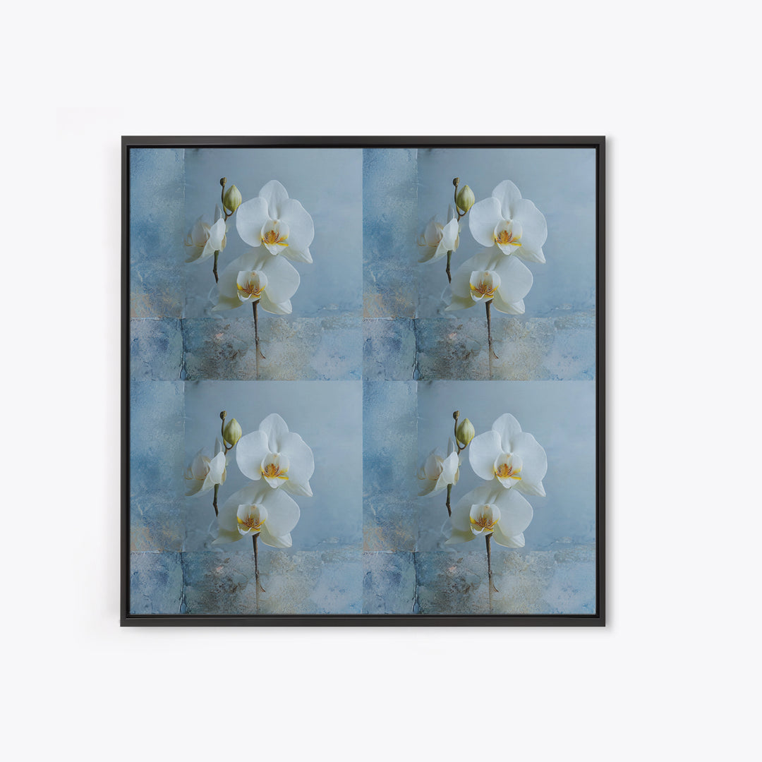 White Orchid on Warm Stone Background Framed Canvas Print, Bathroom Art, Unique Wall Art, Bathroom Decor, Fine Art, Spa, BAT-1x1-52