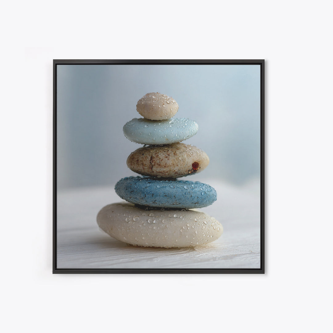 Monochrome Pebble Stack Framed Canvas Print, Bathroom Art, Bathroom Art Decor, Bathroom Decor, Oil Painting, Spa, Boho Decor, BAT-1x1-61