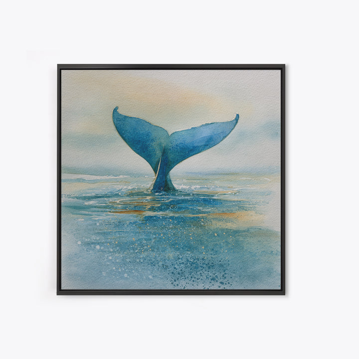 Watercolor Whale Tail Framed Canvas Print, Bathroom Art, Halloween Art, Bathroom Decor, Oil Painting, Spa, Textured Painting, BAT-1x1-63