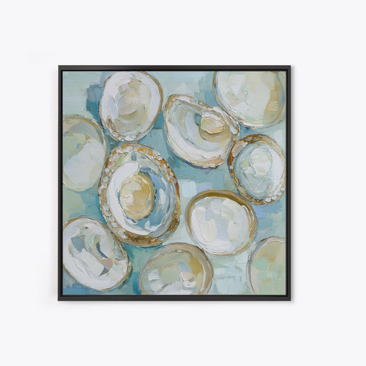 Oyster Shell Study Framed Canvas Print, Bathroom Art, Modern Wall Art, Bathroom Decor, Fine Art, Spa, Wall Decor, Neutral Decor, BAT-1x1-70