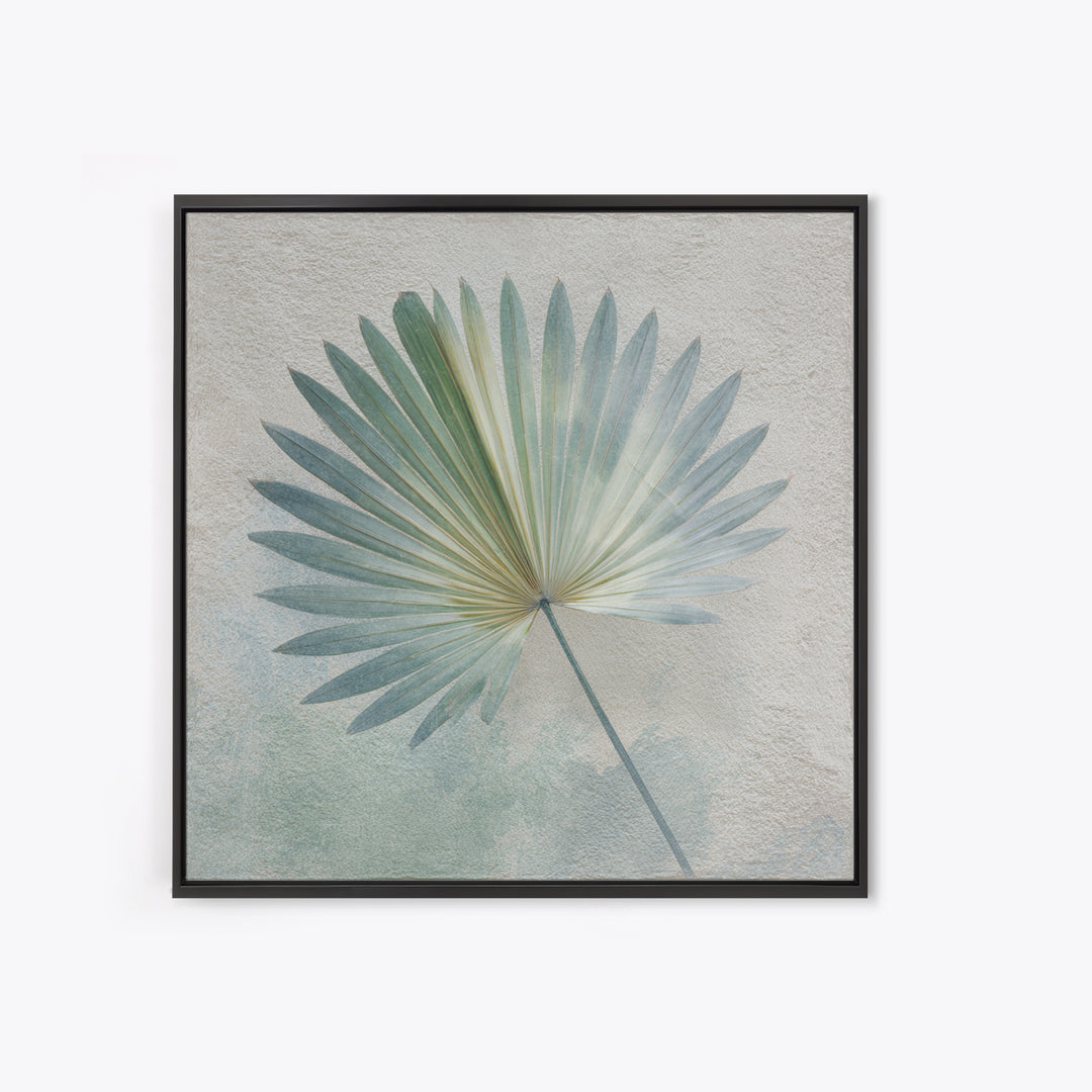 Simple Palm Frond on Off White Linen Framed Canvas Print, Bathroom Art, Bathroom Art Decor, Bathroom Decor, Abstract Art, Spa, BAT-1x1-71