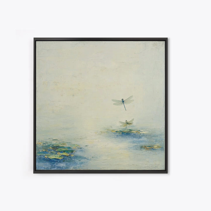 Delicate Dragonfly Above a Pond Surface Framed Canvas Print, Bathroom Art, Bathroom Art Decor, Bathroom Decor, Fine Art, Spa, BAT-1x1-72