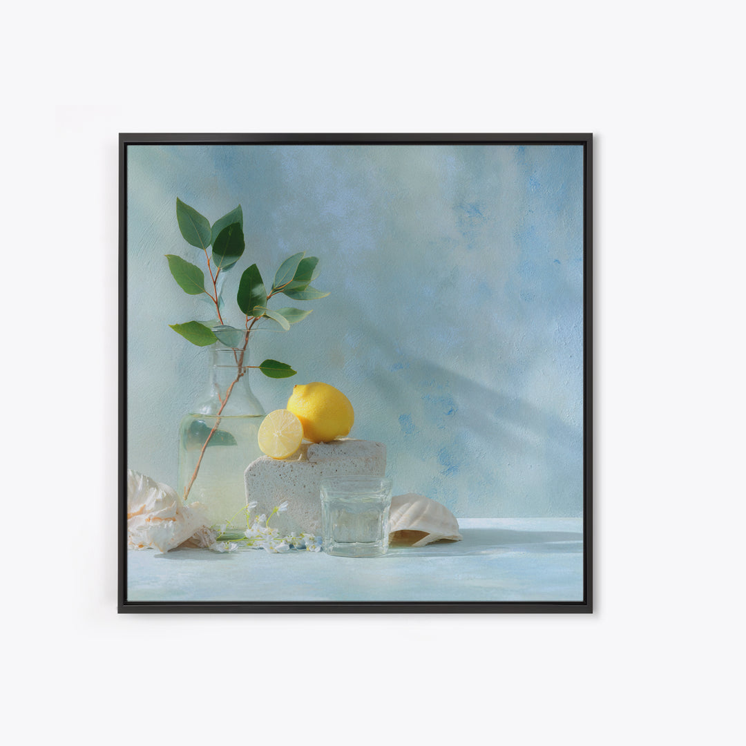 Lemon and Botanical Still Life Framed Canvas Print, Bathroom Art, Funny Bathroom Art, Bathroom Decor, Fine Art, Spa, Art Print, BAT-1x1-78