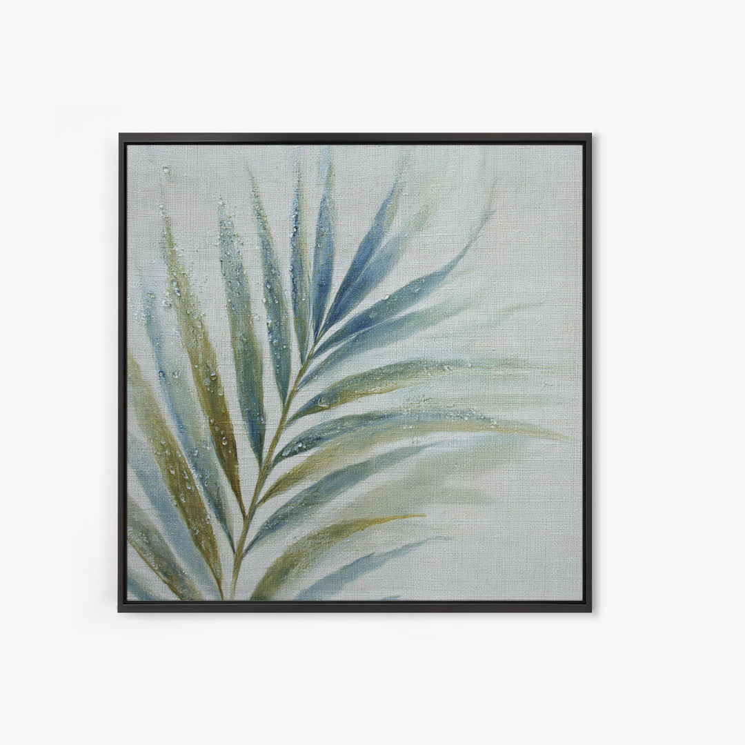 Simple Palm Frond on Off White Linen Canvas Print, Bathroom Art, Bathroom Print, Bathroom Decor, Abstract Art, Spa, BAT-1x1-95