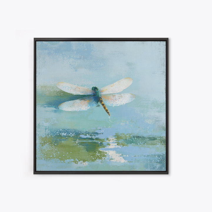 Delicate Dragonfly Above a Pond Surface Framed Canvas Print, Bathroom Art, Poster, Bathroom Decor, Fine Art, Spa, Digital Print, BAT-1x1-96