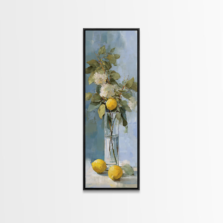 Lemon and Botanical Still Life Canvas Print, Bathroom Art, Bathroom Accessories, Bathroom Decor, Oil Painting, Spa, BAT-1x3-18
