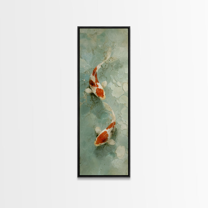 Minimal Koi Fish Swimming Through Clear Water Framed Canvas Print, Bathroom Art, Bathroom Print, Bathroom Decor, Fine Art, Spa, BAT-1x3-20