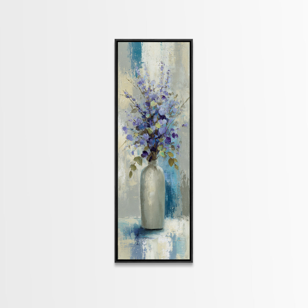 Lavender Sprigs in a Ceramic Vase Framed Canvas Print, Bathroom Art, Gallery Decor, Bathroom Decor, Spa, Minimalist Decor, BAT-1x3-24