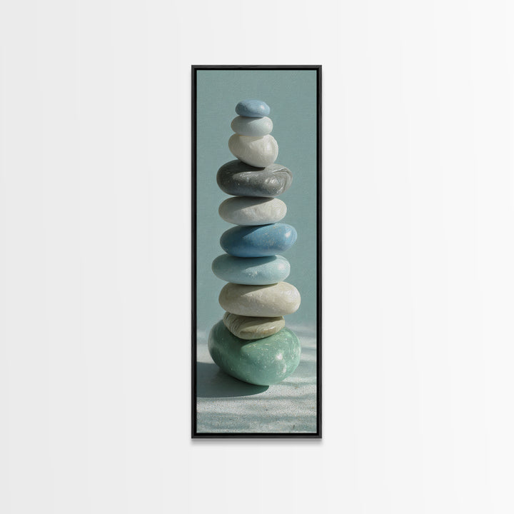 Monochrome Pebble Stack Canvas Print, Bathroom Art, Textured Painting, Bathroom Decor, Fine Art, Spa, Bathroom Wall Art, BAT-1x3-25