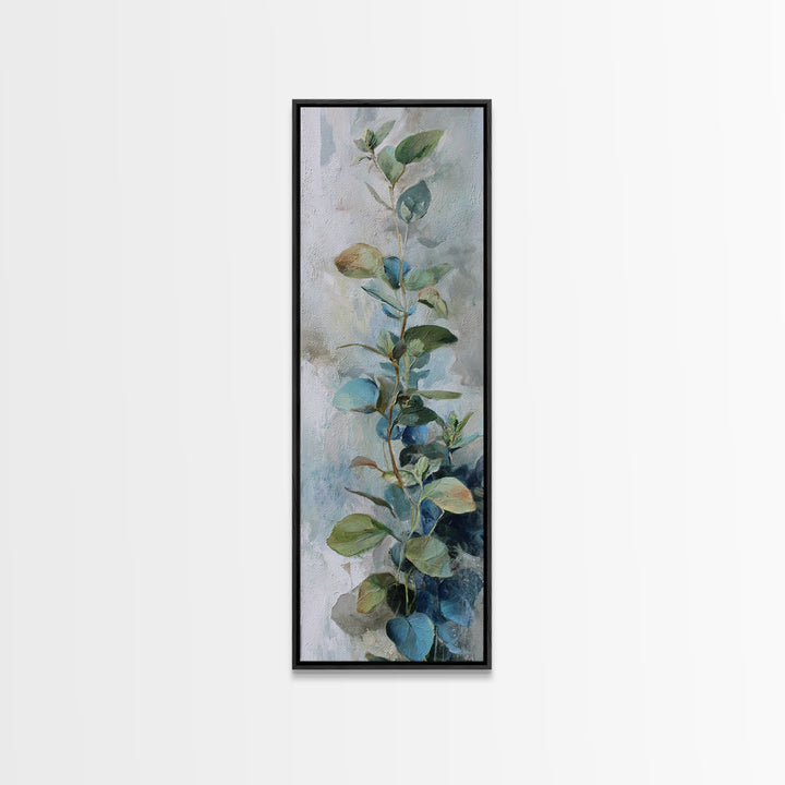 Sunlit Window Plant Shadow on Plaster Framed Canvas Print, Bathroom Art, Modern Wall Art, Bathroom Decor, Oil Painting, Spa, BAT-1x3-30
