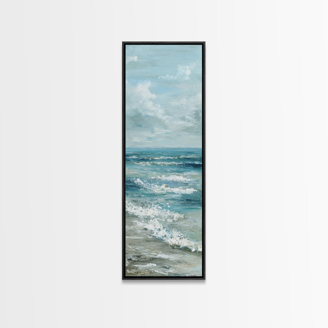 Calming Blue Ocean Wave Study Canvas Print, Bathroom Art, Halloween Art, Bathroom Decor, Oil Painting, Spa, Textured Painting, BAT-1x3-37