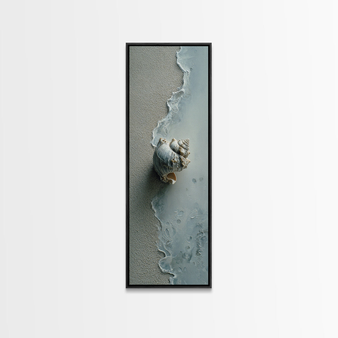 Minimal Seashell Still Life on Pale Sand Canvas Print, Bathroom Art, Textured Painting, Bathroom Decor, Fine Art, Spa, BAT-1x3-39
