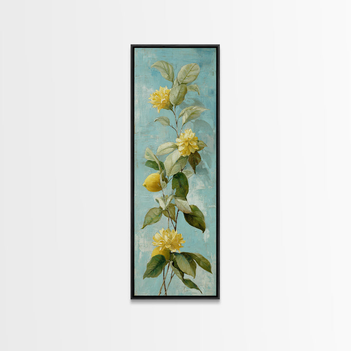 Lemon and Botanical Still Life Canvas Print, Bathroom Art, Bathroom Accessories, Bathroom Decor, Oil Painting, Spa, BAT-1x3-42