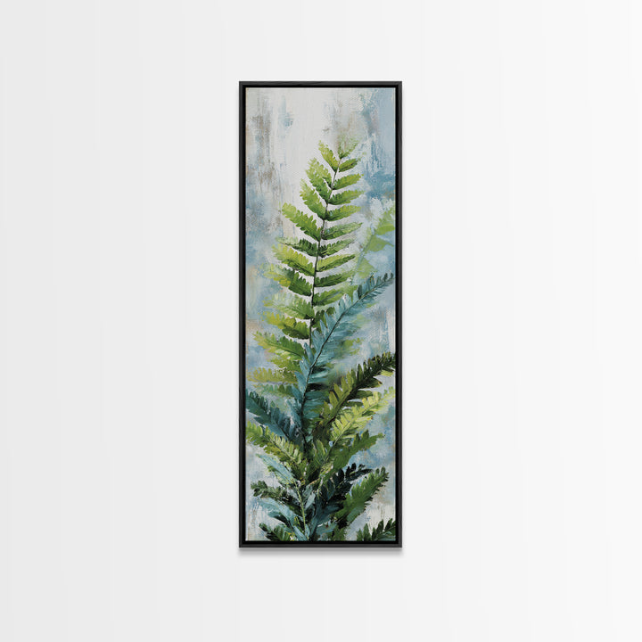 Green Fern Frond Closeup Framed Canvas Print, Bathroom Art, Modern Art, Bathroom Decor, Fine Art, Spa, Statement Artwork, BAT-1x3-46