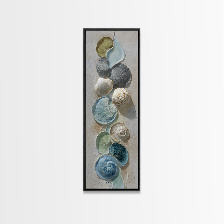 Coral and Shell Arrangement Framed Canvas Print, Bathroom Art, Minimalist Decor, Bathroom Decor, Fine Art, Spa, Wall Hanging, BAT-1x3-47
