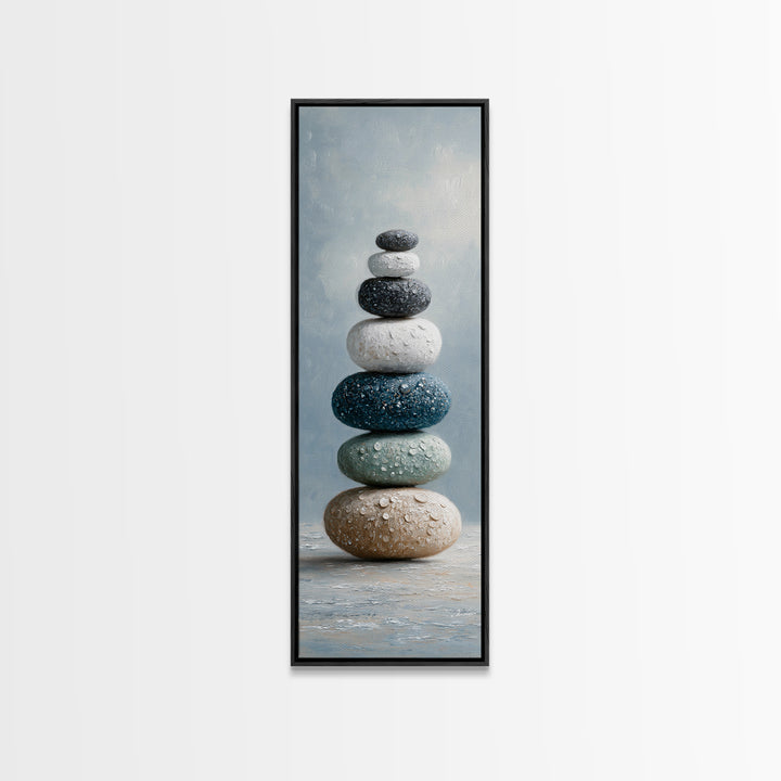 Monochrome Pebble Stack Canvas Print, Bathroom Art, Modern Wall Art, Bathroom Decor, Fine Art, Spa, Wall Decor, Neutral Decor, BAT-1x3-49