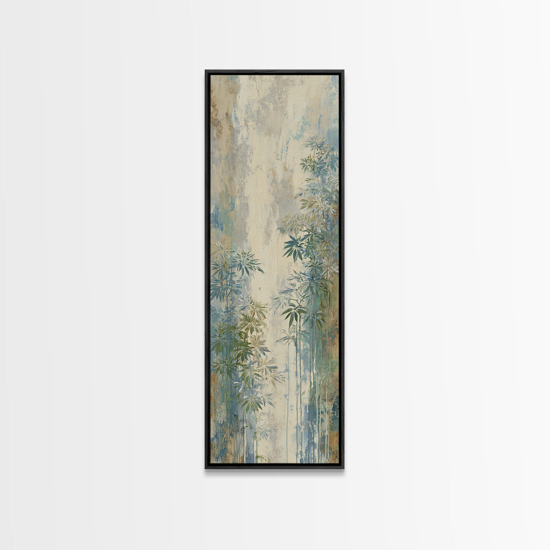 Sunlit Window Plant Shadow on Plaster Framed Canvas Print, Bathroom Art, Modern Wall Art, Bathroom Decor, Oil Painting, Spa, BAT-1x3-54