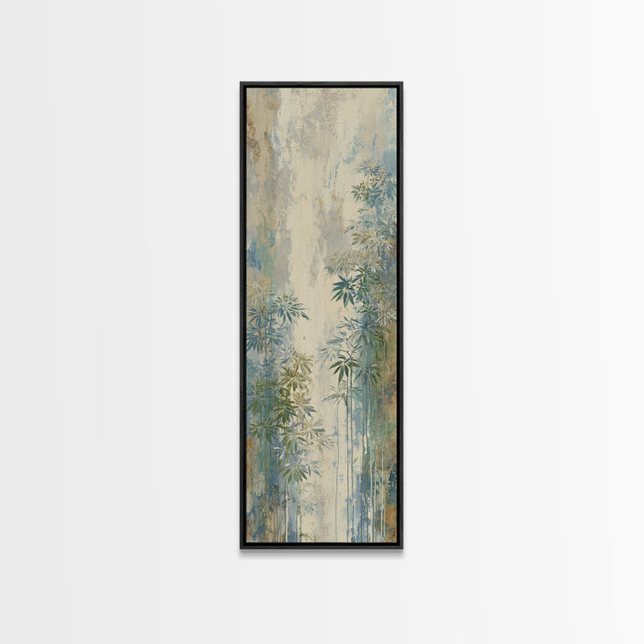 Sunlit Window Plant Shadow on Plaster Framed Canvas Print, Bathroom Art, Modern Wall Art, Bathroom Decor, Oil Painting, Spa, BAT-1x3-54