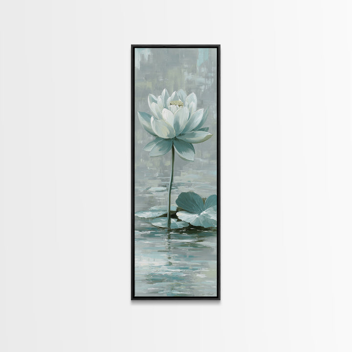 Lotus Flower Floating on Calm Water Canvas Print, Bathroom Art, Contemporary Art, Bathroom Decor, Spa, Framed Wall Art, BAT-1x3-56