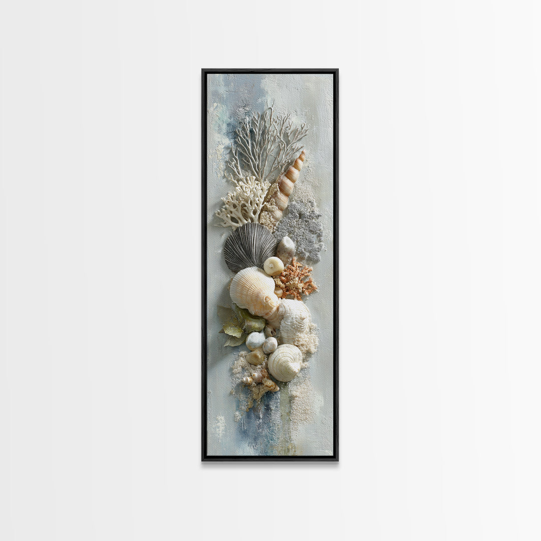 Coral and Shell Arrangement Framed Canvas Print, Bathroom Art, Bathroom Decor, Fine Art, Spa, Bathroom Accessories, Modern Art, BAT-1x3-71