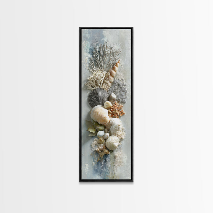 Coral and Shell Arrangement Framed Canvas Print, Bathroom Art, Bathroom Decor, Fine Art, Spa, Bathroom Accessories, Modern Art, BAT-1x3-71