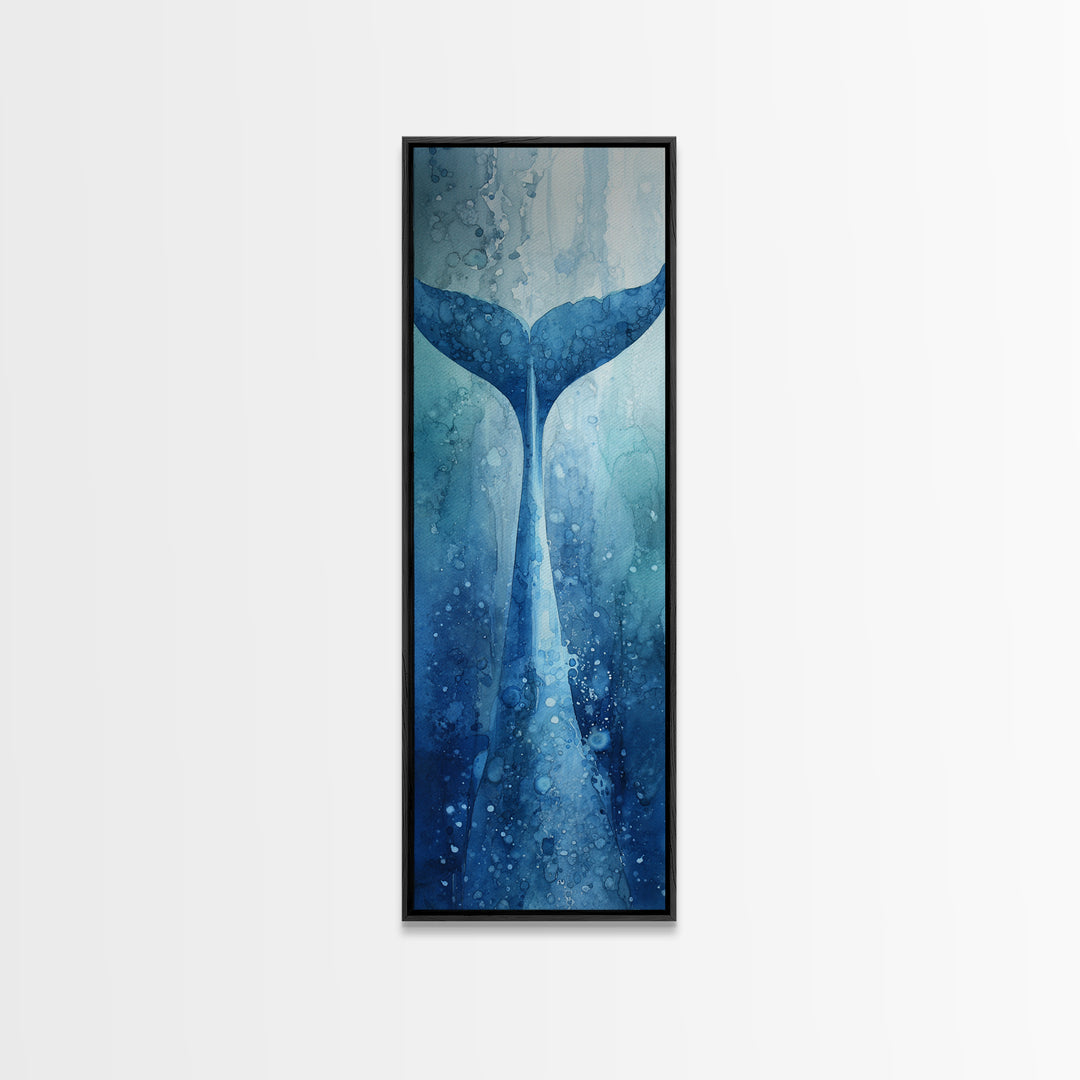 Watercolor Whale Tail Framed Canvas Print, Bathroom Art, Wall Hanging, Bathroom Decor, Oil Painting, Spa, Modern Art, BAT-1x3-75