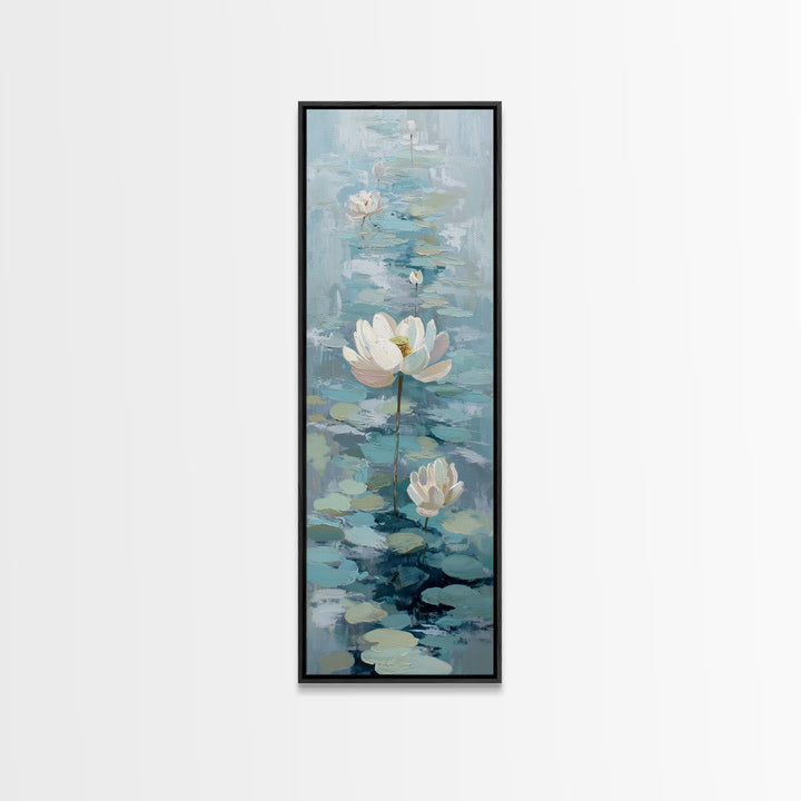 Lotus Flower Floating on Calm Water Framed Canvas Print, Bathroom Art, Funny Bathroom Art, Bathroom Decor, Watercolor Art, Spa, BAT-1x3-8