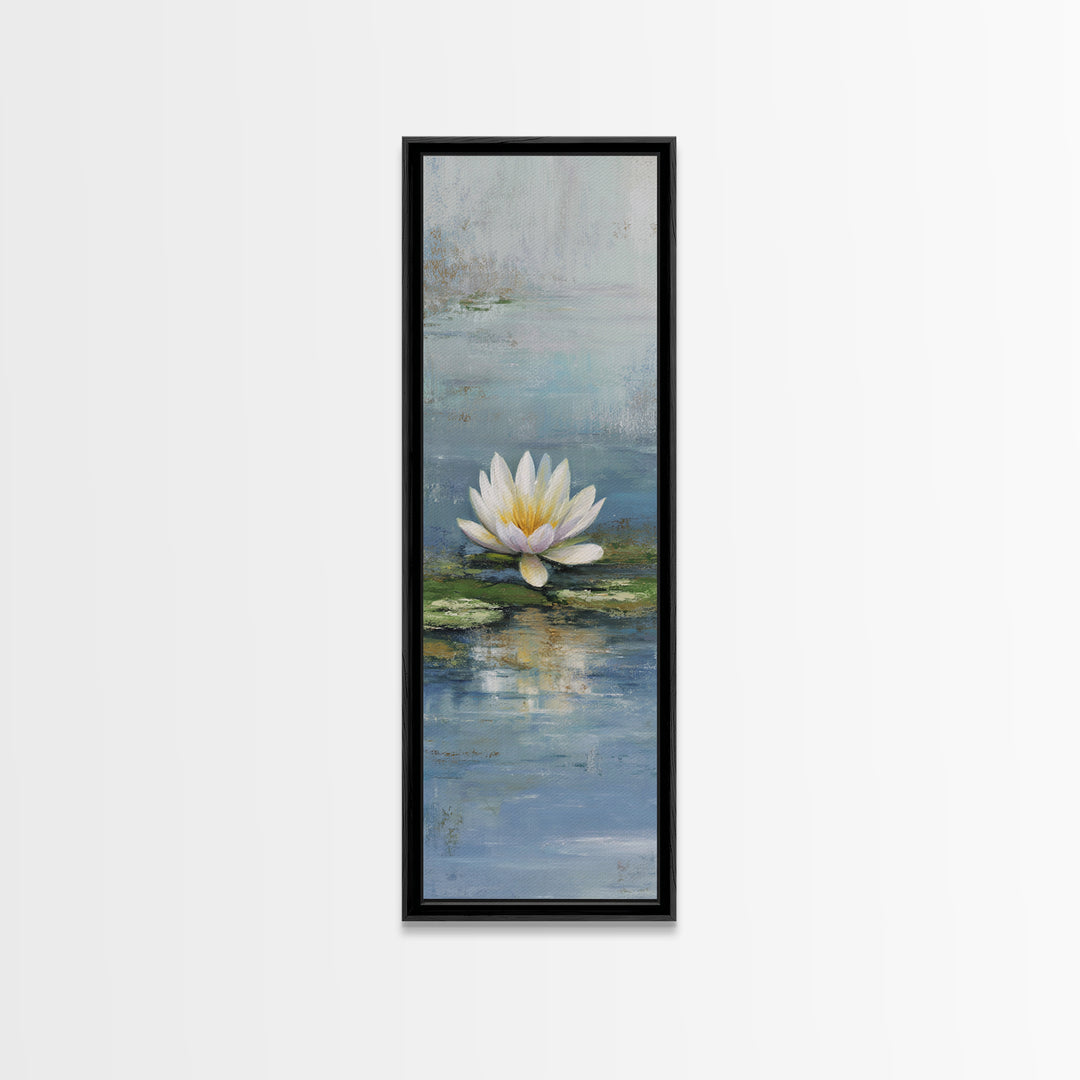Lotus Flower Floating on Calm Water Framed Canvas Print, Bathroom Art, Printable Wall Art, Bathroom Decor, Oil Painting, Spa, BAT-1x3-80