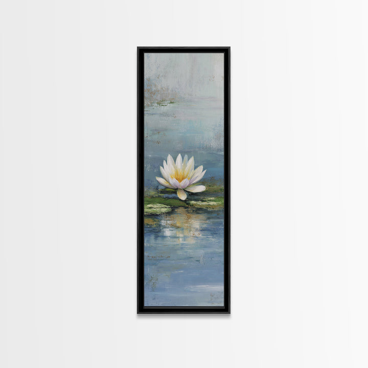 Lotus Flower Floating on Calm Water Framed Canvas Print, Bathroom Art, Printable Wall Art, Bathroom Decor, Oil Painting, Spa, BAT-1x3-80