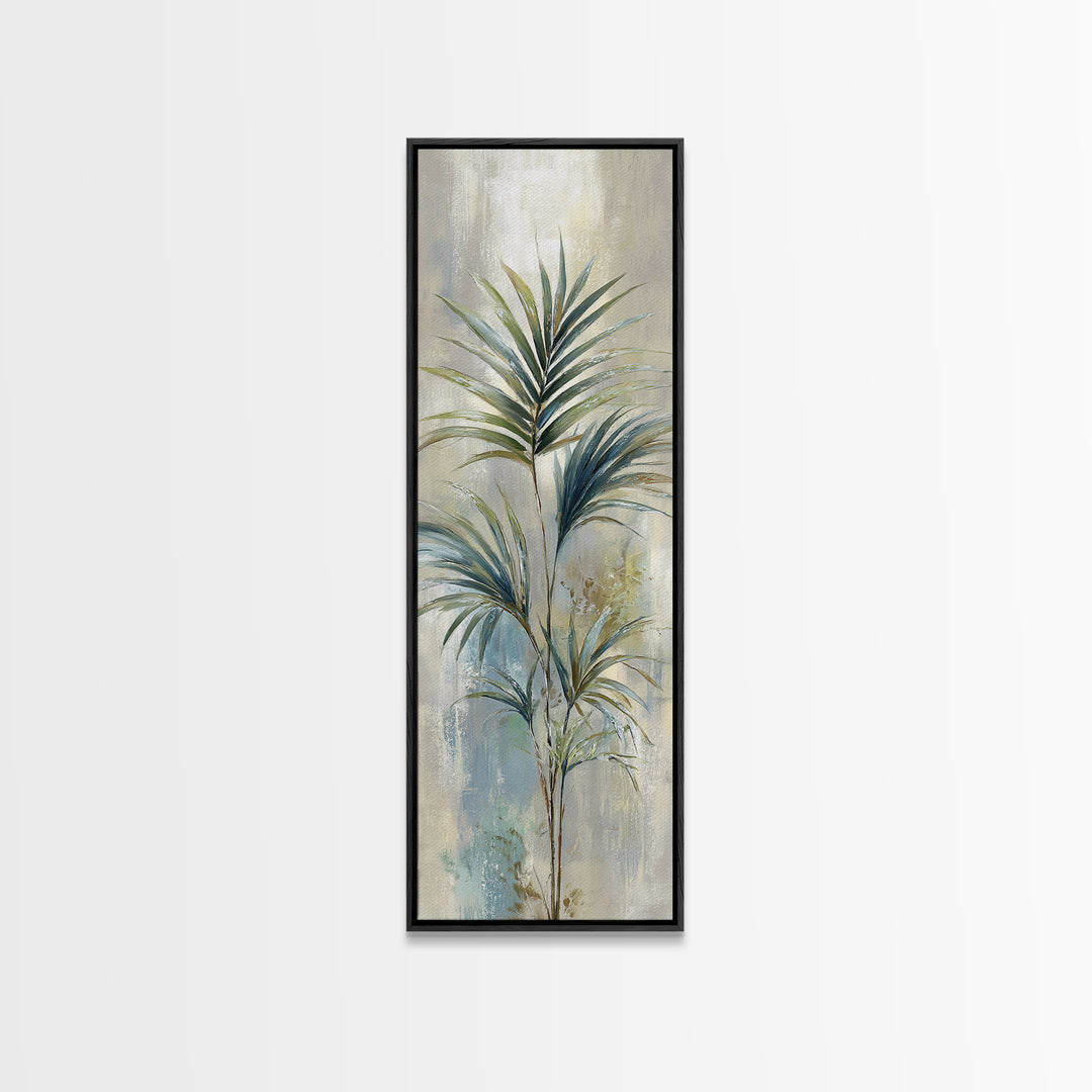 Simple Palm Frond on Off White Linen Framed Canvas Print, Bathroom Art, Bathroom Decor, Abstract Art, Spa, Modern Wall Art, BAT-1x3-83