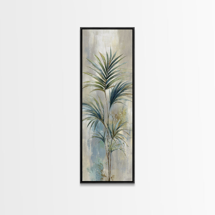 Simple Palm Frond on Off White Linen Framed Canvas Print, Bathroom Art, Bathroom Decor, Abstract Art, Spa, Modern Wall Art, BAT-1x3-83