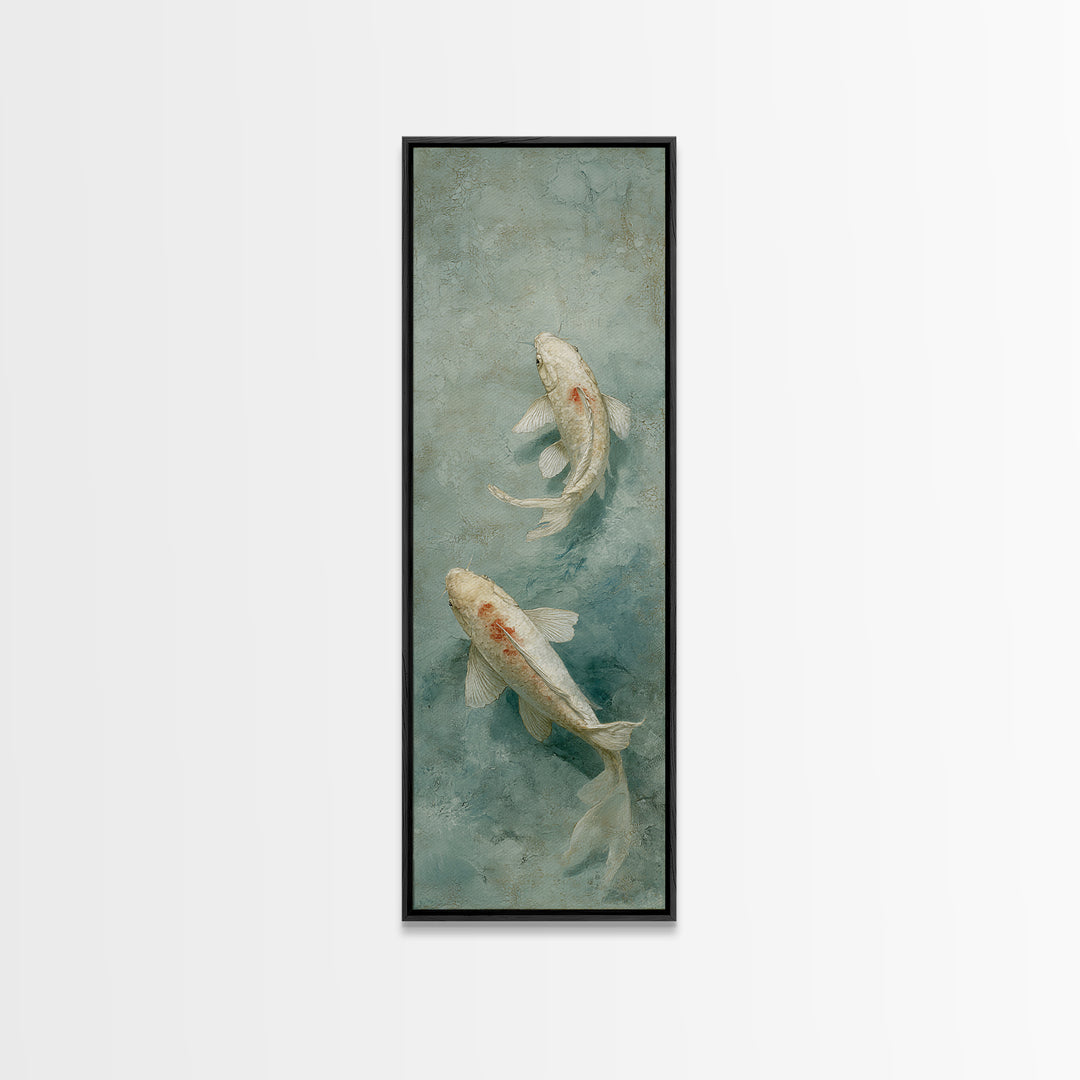 Minimal Koi Fish Swimming Through Clear Water Framed Canvas Print, Bathroom Art, Custom Pet Portrait, Bathroom Decor, Spa, BAT-1x3-92