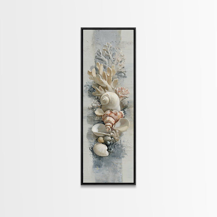 Coral and Shell Arrangement Canvas Print, Bathroom Art, Dopamine Decor, Bathroom Decor, Fine Art, Spa, Halloween Art, BAT-1x3-95