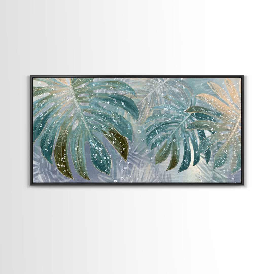 Tropical Leaf Silhouette Framed Canvas Print, Bathroom Art, Fine Art Print, Bathroom Decor, Watercolor Art, Spa, Poster, BAT-2x1-10