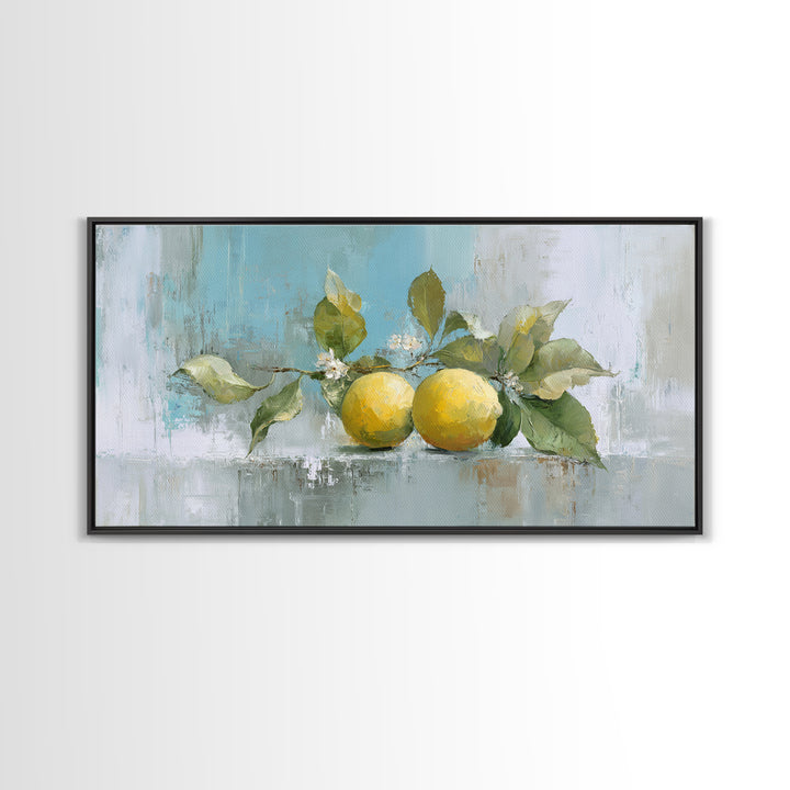 Lemon and Botanical Still Life Canvas Print, Bathroom Art, Neutral Decor, Bathroom Decor, Fine Art, Spa, Wall Art, Home Decor, BAT-2x1-2