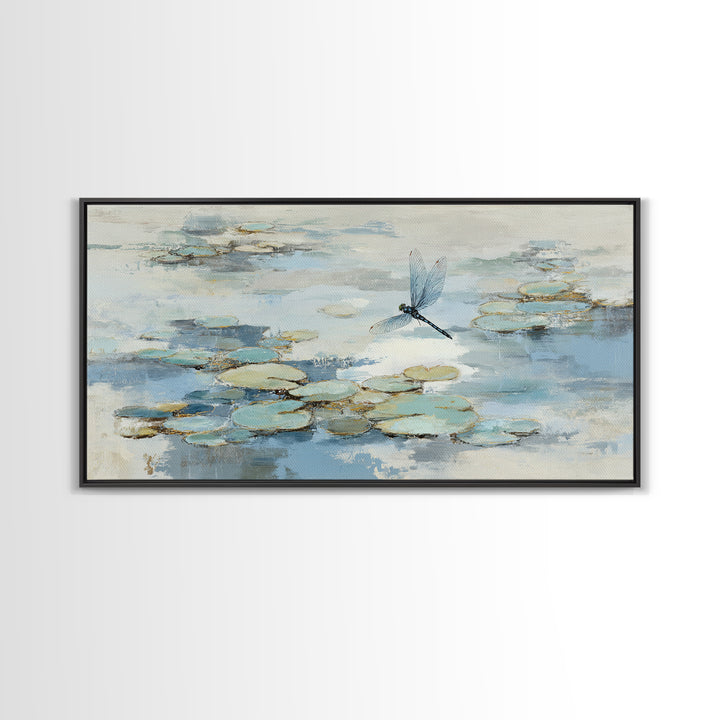 Delicate Dragonfly Above a Pond Surface Framed Canvas Print, Bathroom Art, Fine Art Print, Bathroom Decor, Fine Art, Spa, BAT-2x1-20