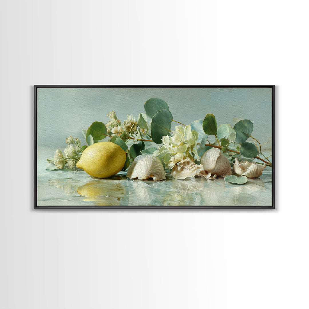 Lemon and Botanical Still Life Canvas Print, Bathroom Art, Neutral Decor, Bathroom Decor, Fine Art, Spa, Wall Art, Home Decor, BAT-2x1-26