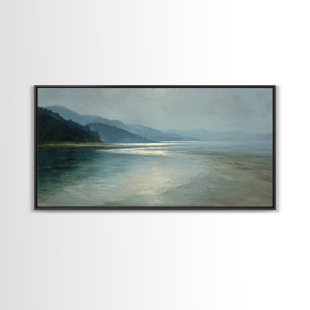 Misty Lake Scene Framed Canvas Print, Bathroom Art, Room Decor, Bathroom Decor, Spa, Custom Pet Portrait, Bathroom Wall Art, BAT-2x1-29