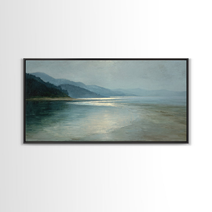 Misty Lake Scene Framed Canvas Print, Bathroom Art, Room Decor, Bathroom Decor, Spa, Custom Pet Portrait, Bathroom Wall Art, BAT-2x1-29