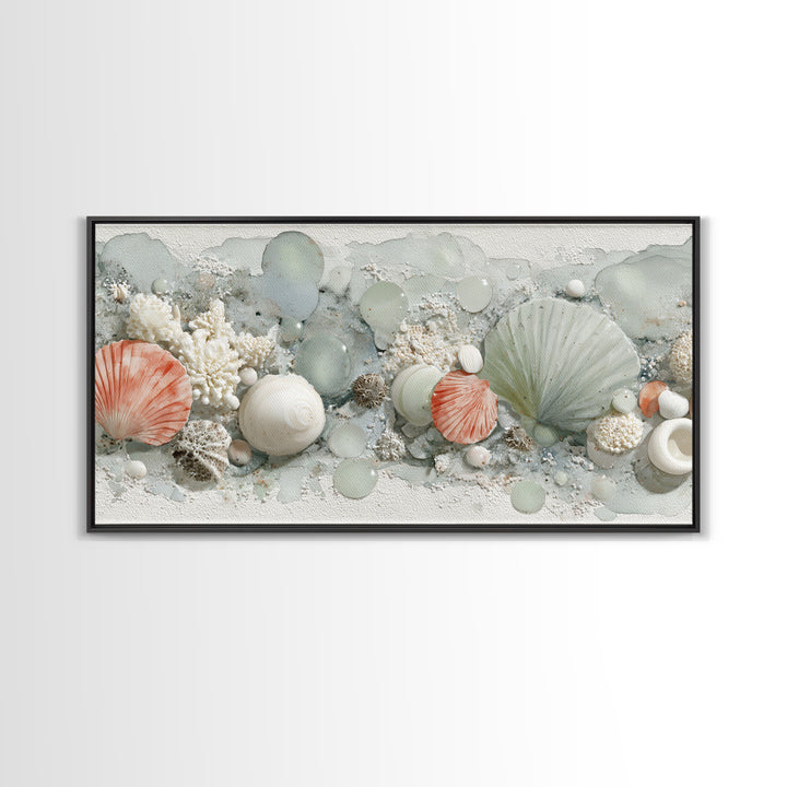 Coral and Shell Arrangement Canvas Print, Bathroom Art, Printable Wall Art, Bathroom Decor, Fine Art, Spa, Bathroom Wall Decor, BAT-2x1-31