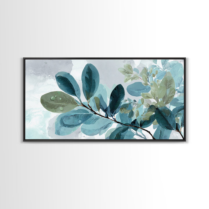 Tropical Leaf Silhouette Framed Canvas Print, Bathroom Art, Fine Art Print, Bathroom Decor, Watercolor Art, Spa, Poster, BAT-2x1-34